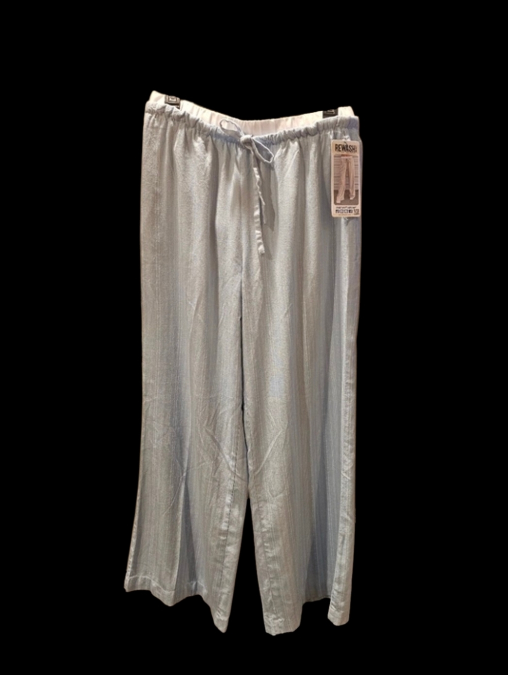 Linen Blend Light Blue Drawstring Wide Leg Pants With Subtle White Lines